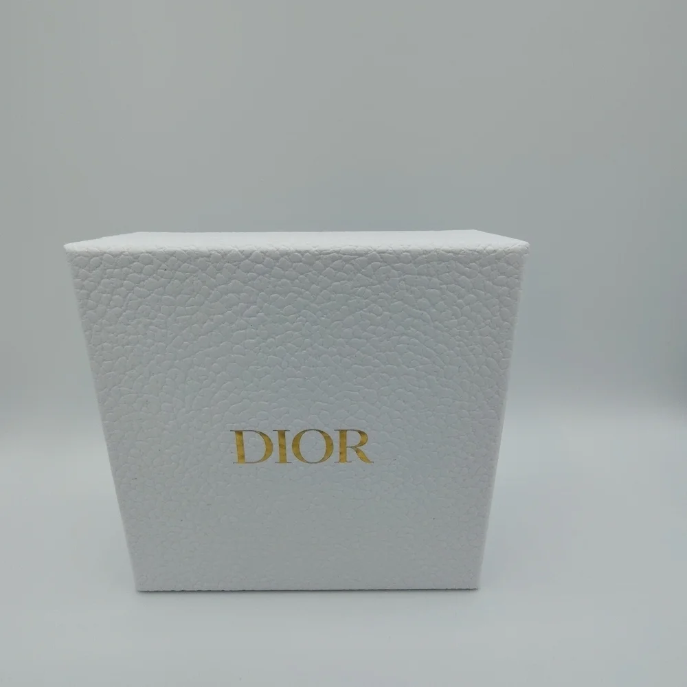 Dior Textured White Gift Box & Card Gold Logo 5x5 Hard Box Case Packaging NWOT